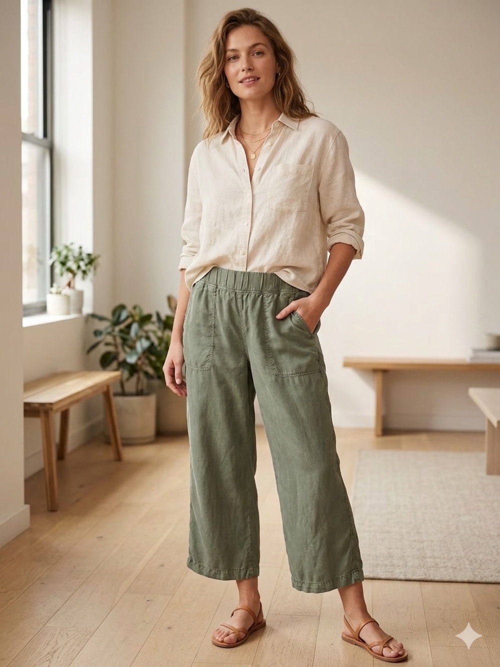 Cloth & Stone Wide-Leg Crop Pants in Olive